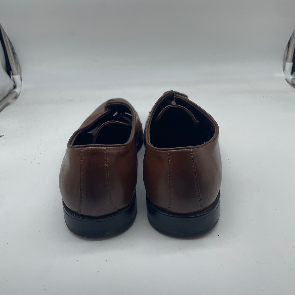 H&M Brown Derby Dress Shoes Burnished Almond Toe Men's Size 9 - Picture 6 of 7
